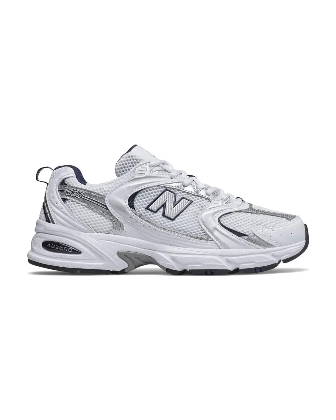 New Balance 530 branco, prata e marinho